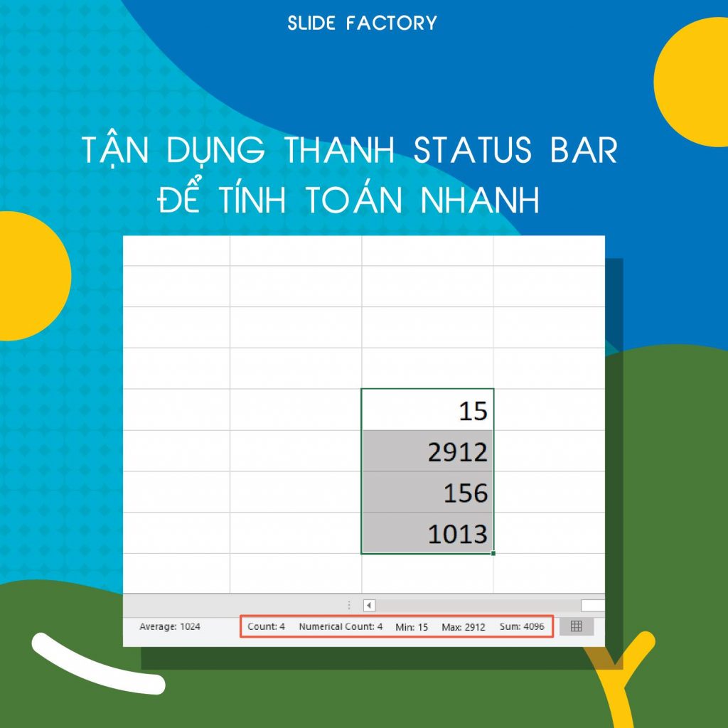 Mẹo excel 1 - Tận dụng thanh Status Bar để tính toán nhanh